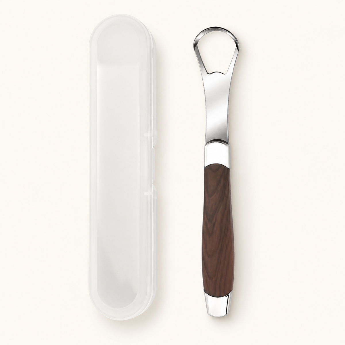 MSWK Tongue Cleaner beside its full-length travel case