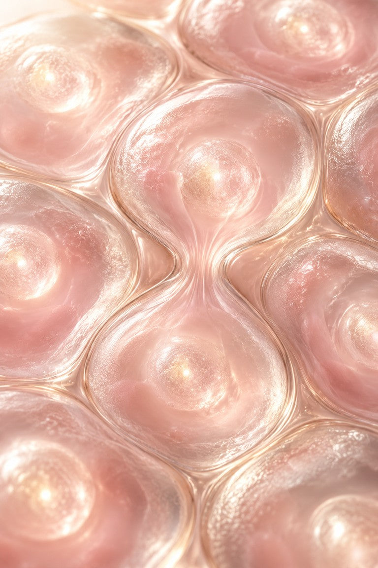 Conceptual close-up of soft, translucent blush skin cells